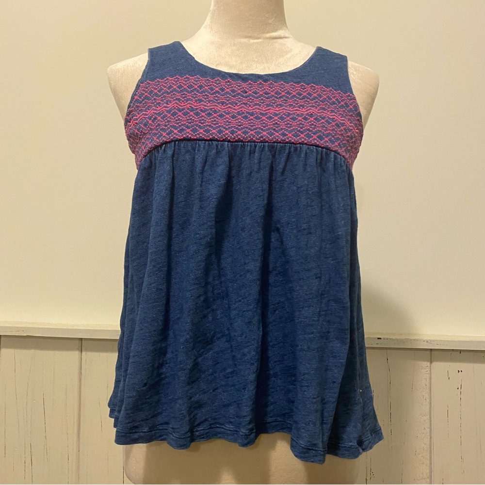 Cherokee Girls 10-12 Large Sleeveless Blue Pink Buttoned Tee